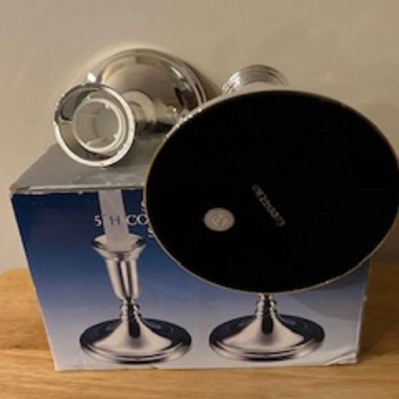Candlestick Holders 5" Silver-Plated Set of 2 (Brand: Godinger) New - Picture 4 of 6